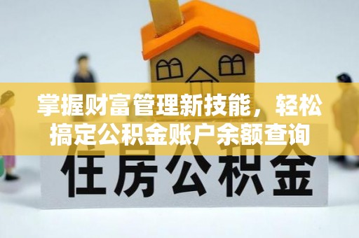 蒙阴掌握财富管理新技能，轻松搞定公积金账户余额查询